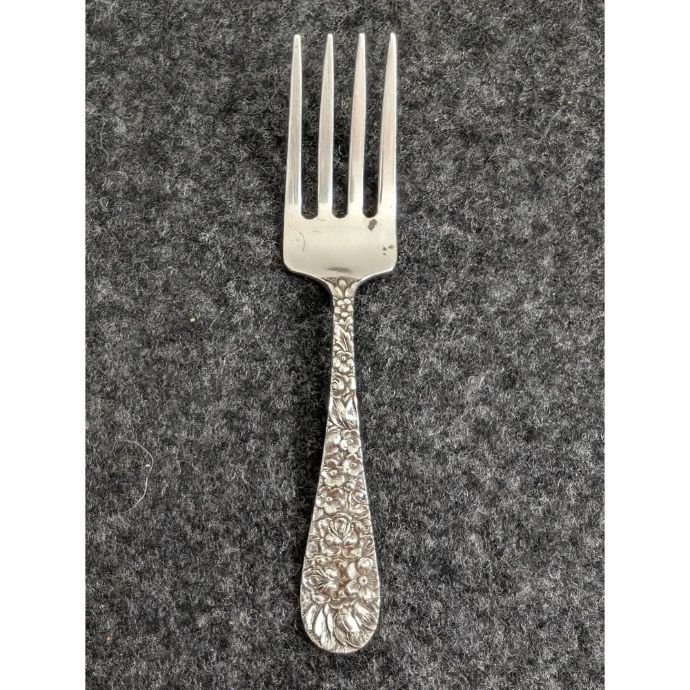 Stieff Rose Sterling Silver Child Baby Fork Vintage Floral Pattern 4.25 Inch